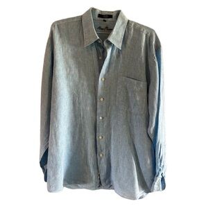 Alan Flusser blue linen long sleeve men's shirt size XL